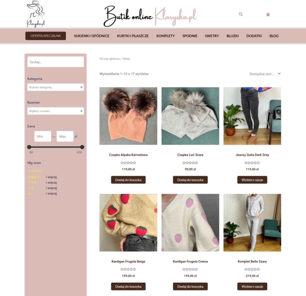 sklep z odzieżą damską Klaryska