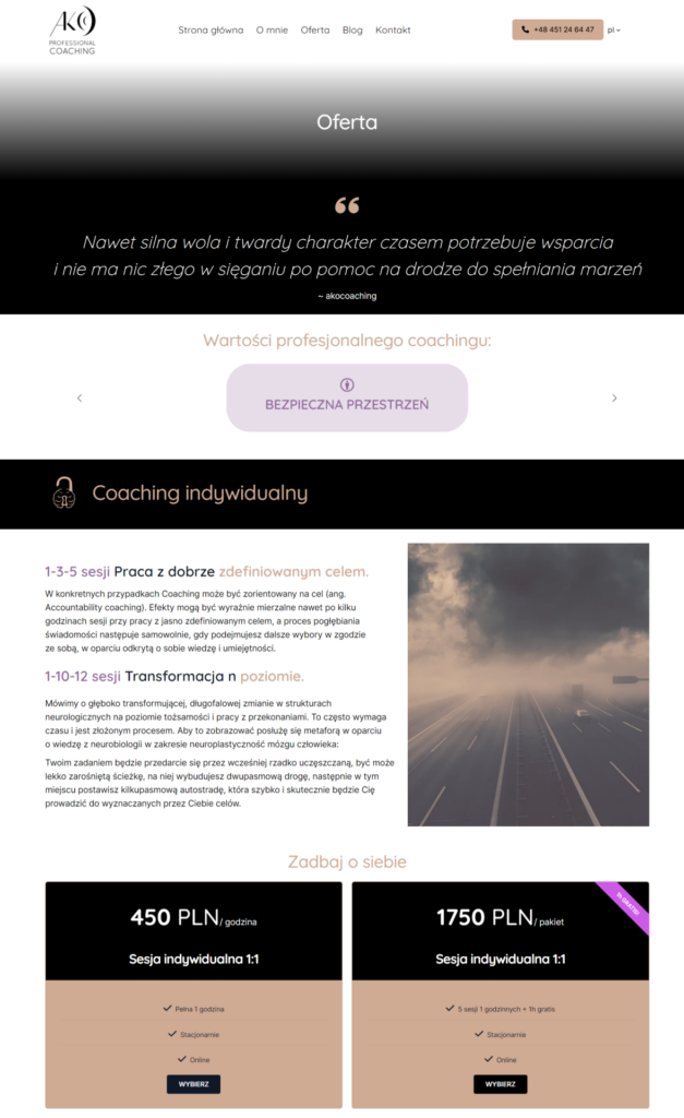 strona internetowa AKO coaching
